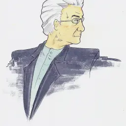 Jacques Lacan, ink and watercolour portrait by Antonio Climent Encinas, 2013