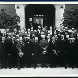 Participants in the Clark University conference, Worcester, Massachusetts, September 1909; Adolf Meyer is in the front row, second from right, near Freud and Jung. Photographer unknown (Wellcome Collection)